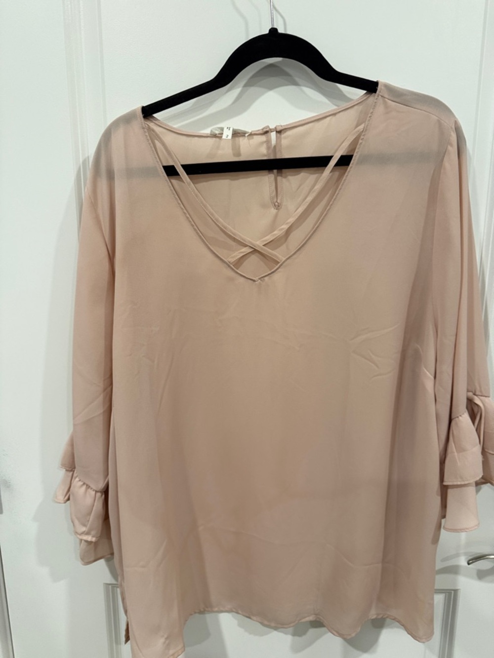 Maurices Blush Crisscross V-Neck Ruffle Sleeve Blouse